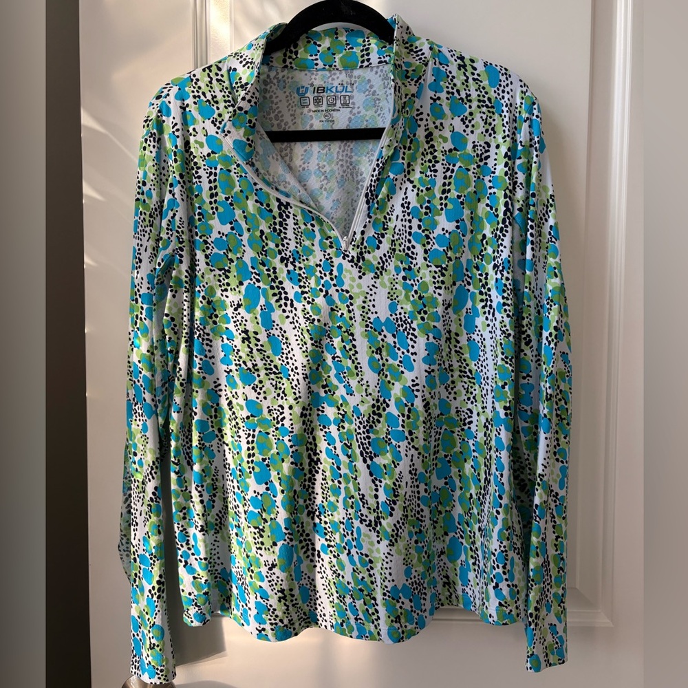 IBKUL Blue and Green Patterned Shirt